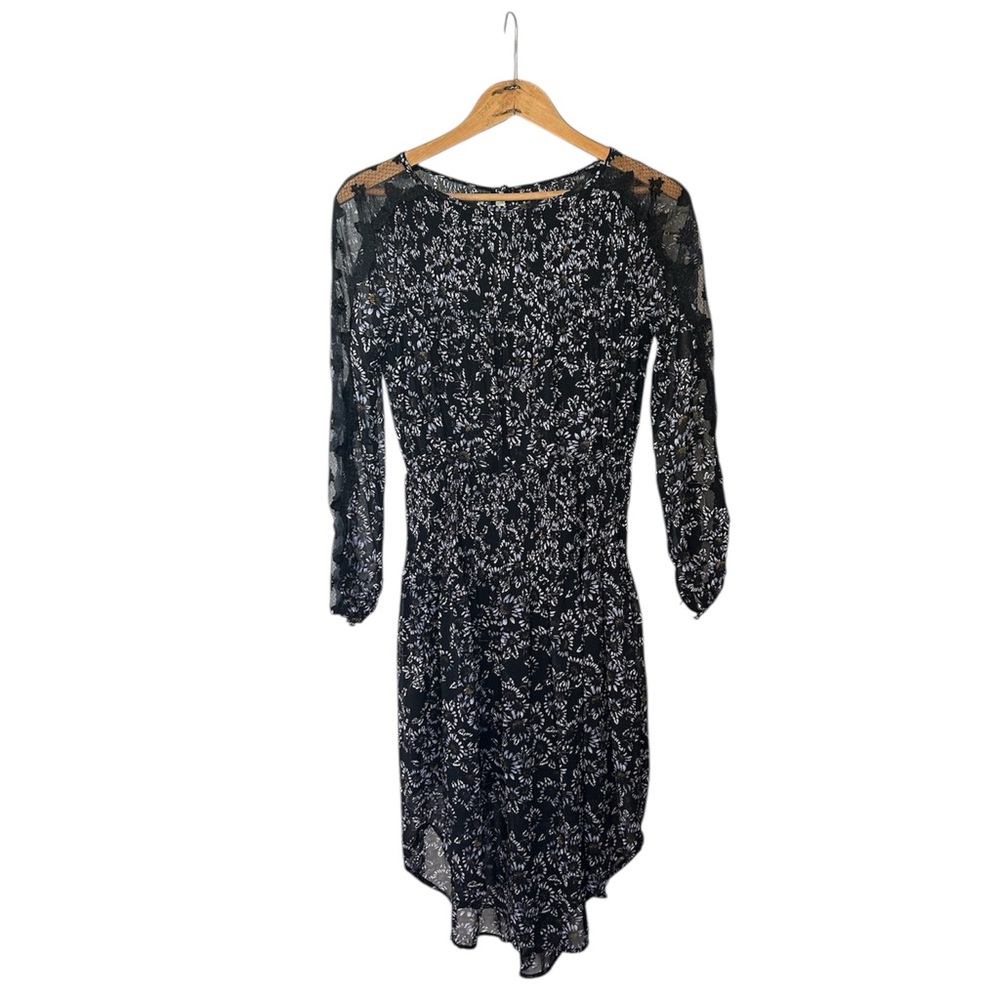 Free People | Women’s Black Floral Long Lace Sleeve Crewneck Dress Size S - Picture 2 of 15